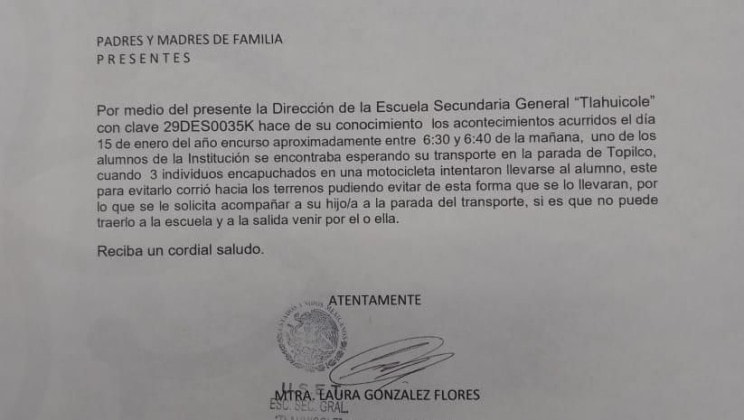 Intentan secuestrar a estudiante de secundaria en Xaltocan