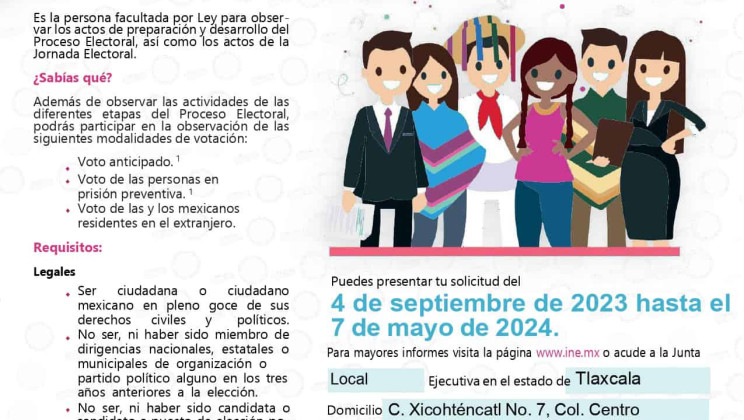 URGE INE TLAXCALA A ACREDITARSE COMO OBSERVADORAS U OBSERVADORES ELECTORALES
