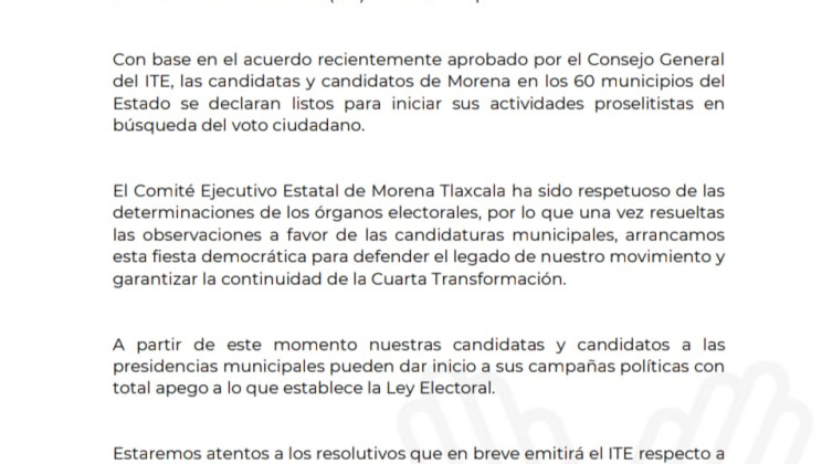 Ya podrán iniciar campaña candidatos de Morena a presidencias municipales y presidencias de comunidad