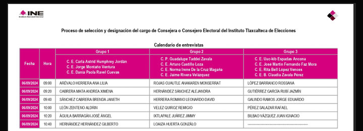 PUBLICA INE CALENDARIO DE ENTREVISTAS DE ASPIRANTES DEL ITE