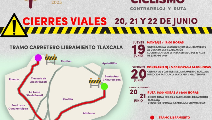 ANUNCIAN CIERRE DEL LIBRAMIENTO TLAXCALA POR COMPETENCIAS DE CICLISMO DE LA OLIMPIADA NACIONAL