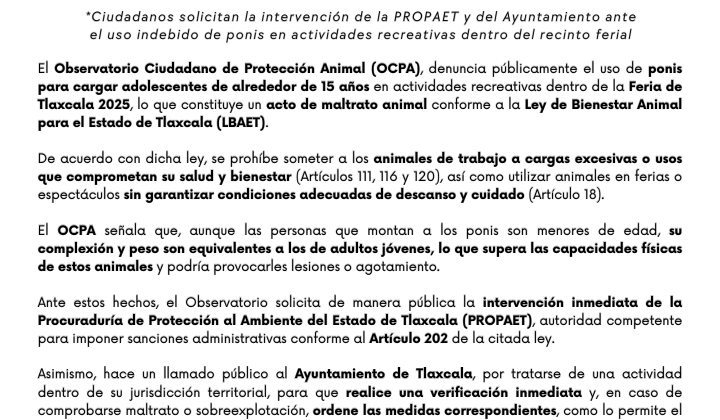 DENUNCIAN MALTRATO ANIMAL EN LA FERIA DE TLAXCALA 2025
