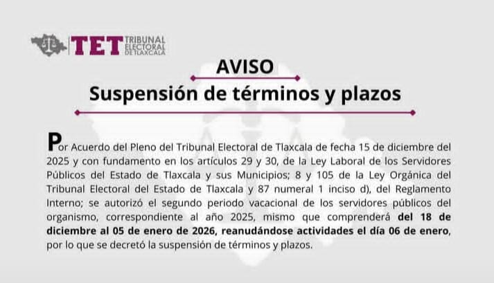Suspensión de términos y plazos en TET